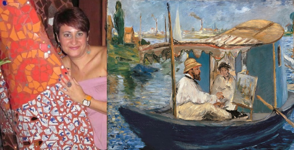 Loli Moreno y detalle de Monet pintando a la sombra el instante de lo efímero