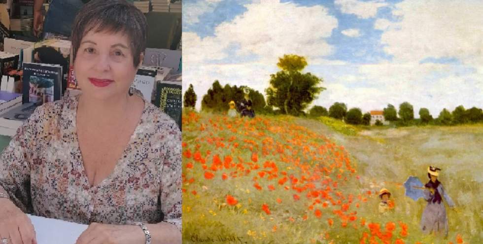 Imagen de Isabel Santervaz y fragmento de Coquelicots de Claude Monet