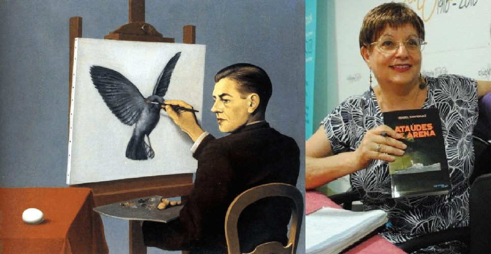 Poema de Isabel Santervaz y detalle de Clarividencia de Magritte